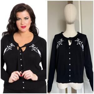 Voodoo Vixen Size 3X Vintage Inspired Pinup Bird Embroidered Mila Cardigan Black